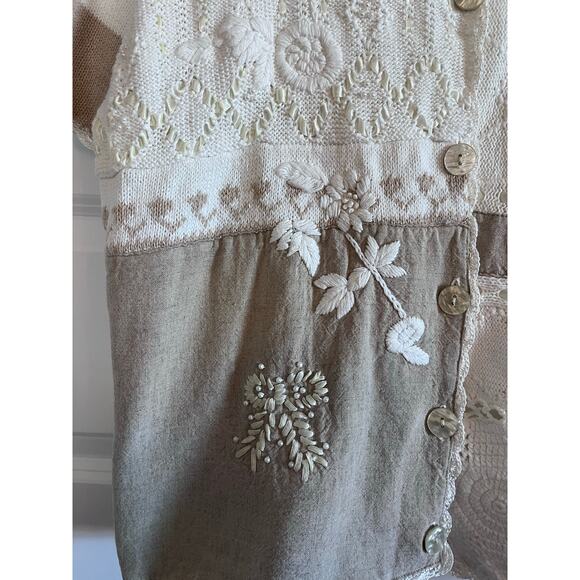 Patchwork Knit Cardigan Button Top Sz XL Cottagecore Boho Romantic Farmhouse - Picture 4 of 12